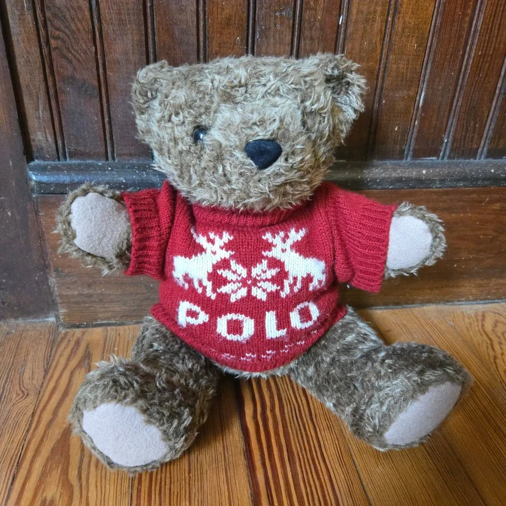 VTG Ralph Lauren Polo Bear 1998 Brown Red Reindeer Sweater Plush Toy Collectible